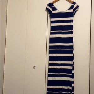 Blue and white stripe maxi dress
